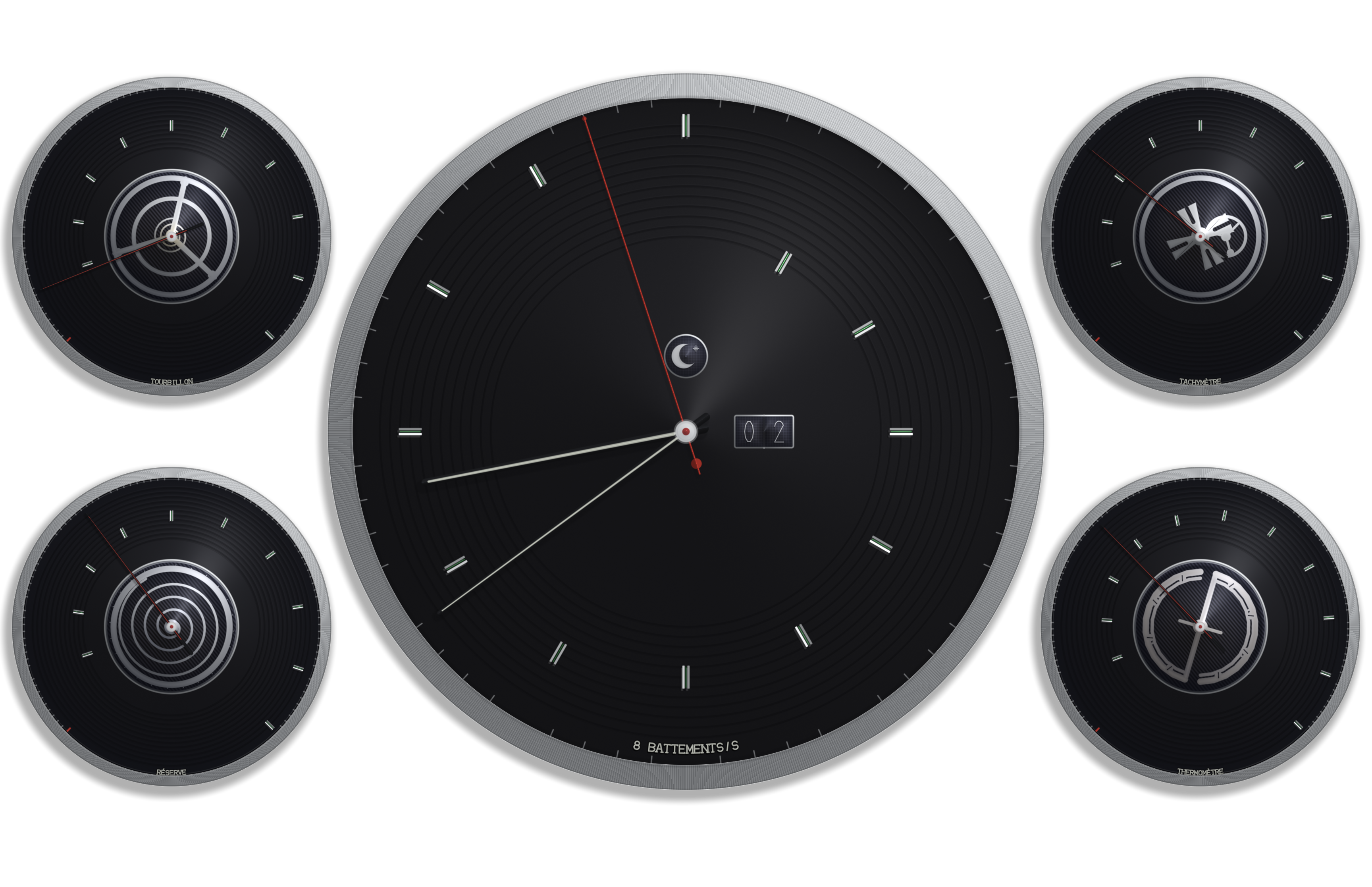 ChronoMetrics in dark mode — anthracite Grand Feu dial with four complications